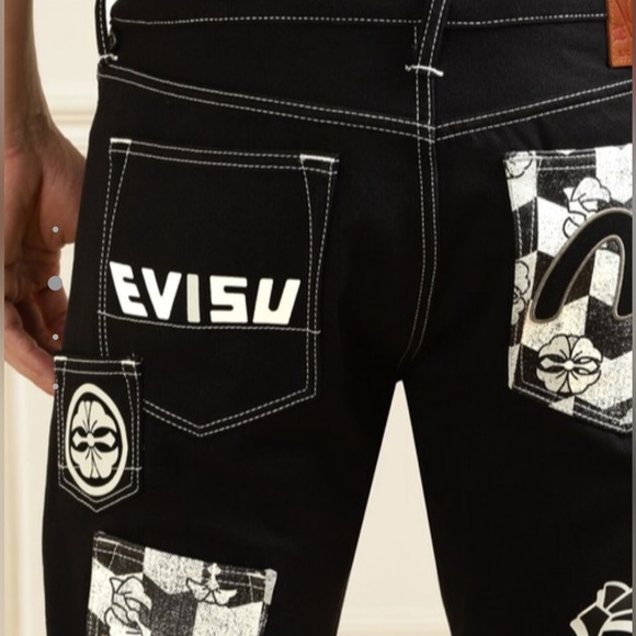 Evisu Black White Graphic Embroidery Multi-Pockets Tapered Denim Jeans NWT w Bag - Picture 4 of 16